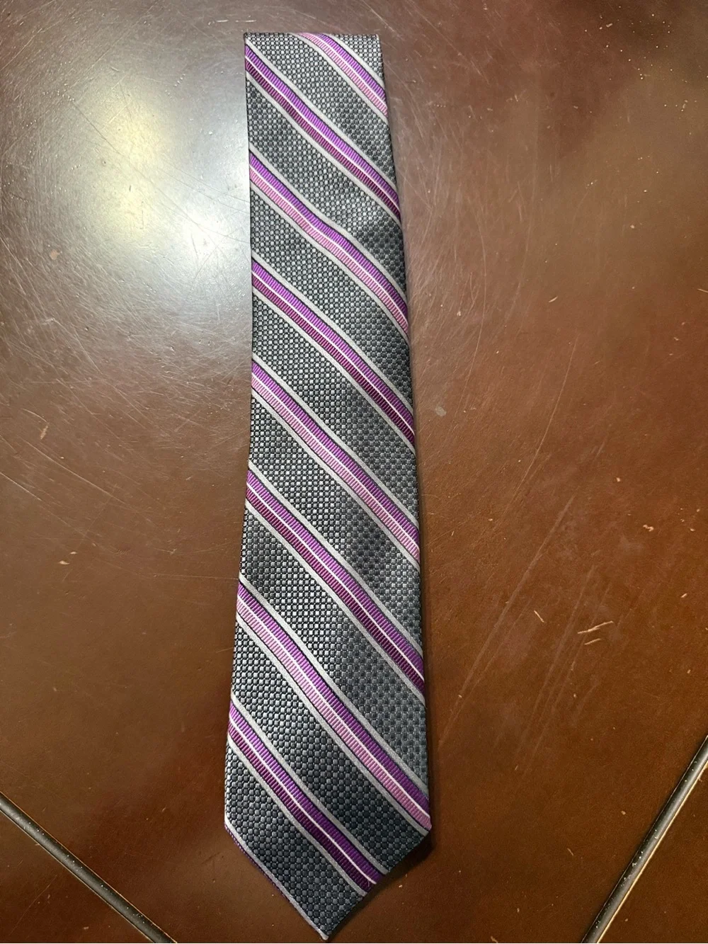 Pronto Uomo Gray Tie with Purple Stripes
